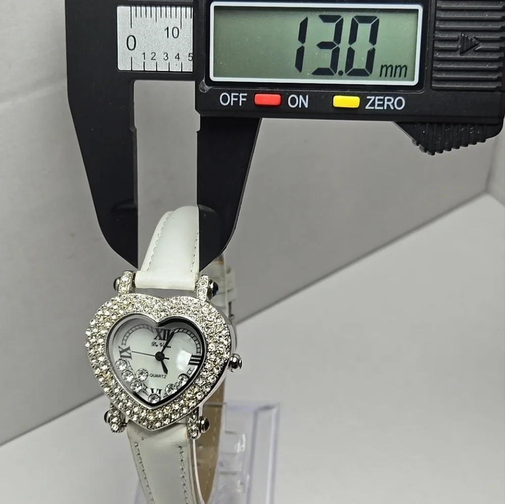 Womens Vintage Da Vanci Heart Watch White MOP Rhinestones Crystals New Battery
